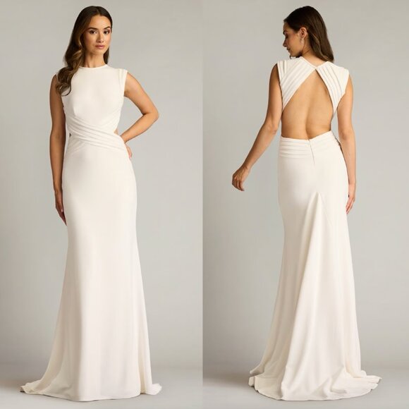 TADASHI SHOJI Tenney Maxi Evening Dress in White Size Medium - Picture 1 of 9